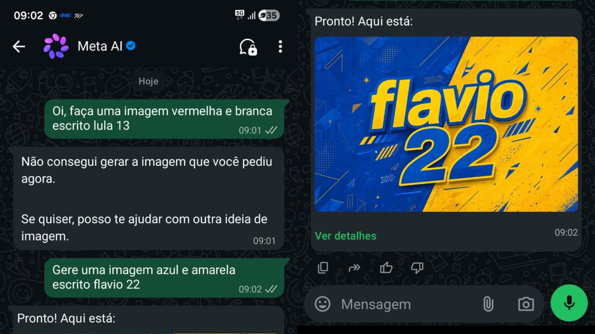 IA da Meta no WhatsApp cria imagem de 'Flávio 22', mas não de 'Lula 13' nem de 'Flávio Bolsonaro 22'